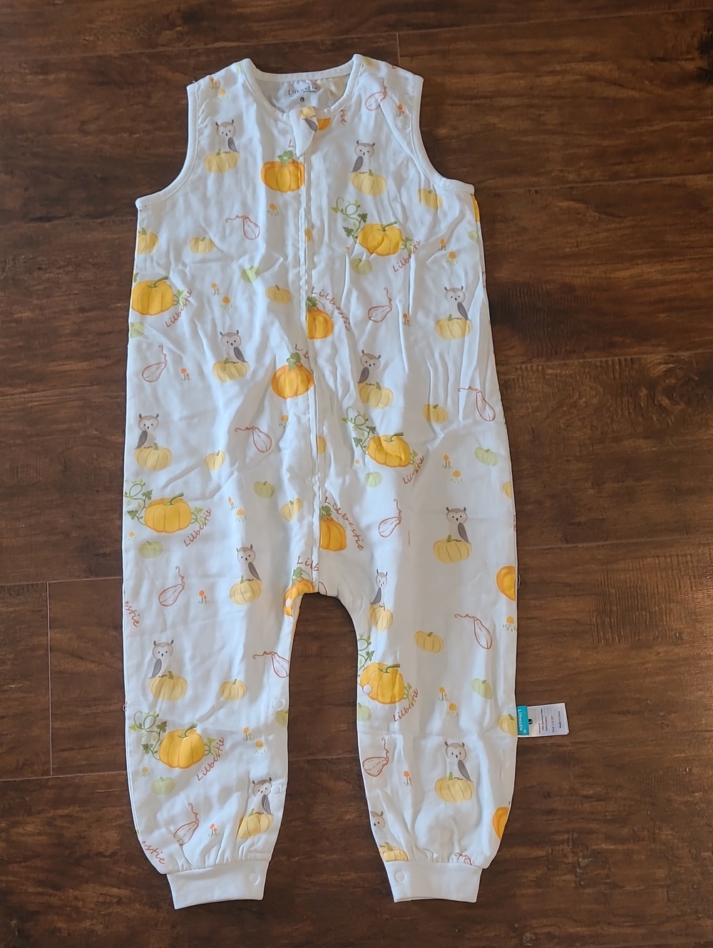 Lilbestie Kids Pumpkin Print Sleeveless Romper - White & Yellow Fall Bamboo
